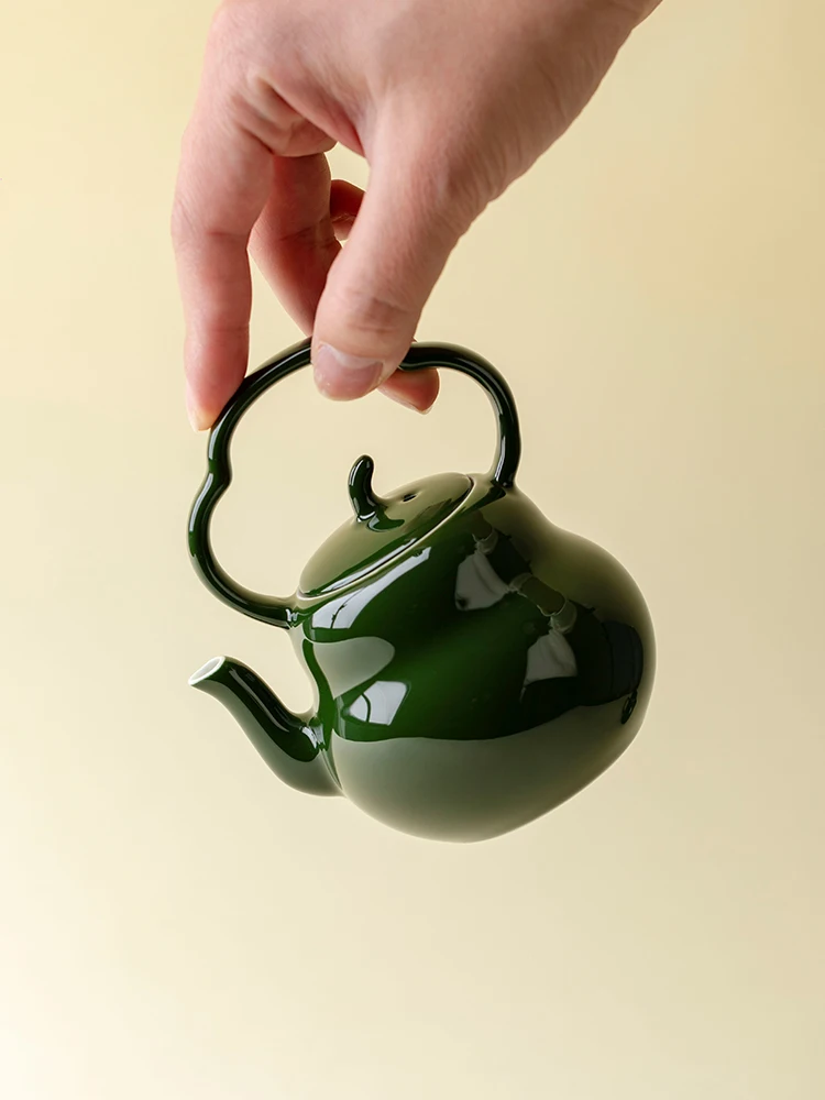 Luxury Handmade Bamboo Leaf Green Gourd Tea Pot Creative Japanese Style with Filter Handle Gongfu Tea Set Single Pot Simple M...