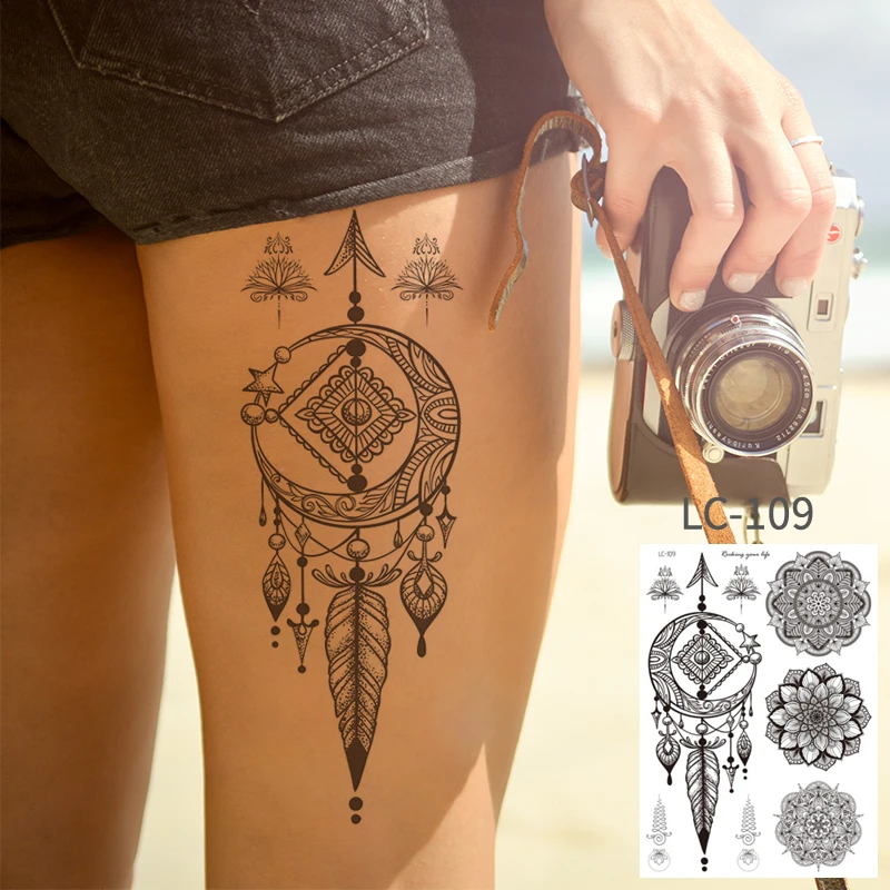 Sexy Black Henna Temporary Tattoos for Women Mandala Flower Feather jewery arabic indian egyptian tattoo finger breast tatoo