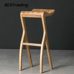 Sgabello da bar di design moderno di lusso nordico OEM, sgabello alto imbottito in tessuto di legno massello naturale