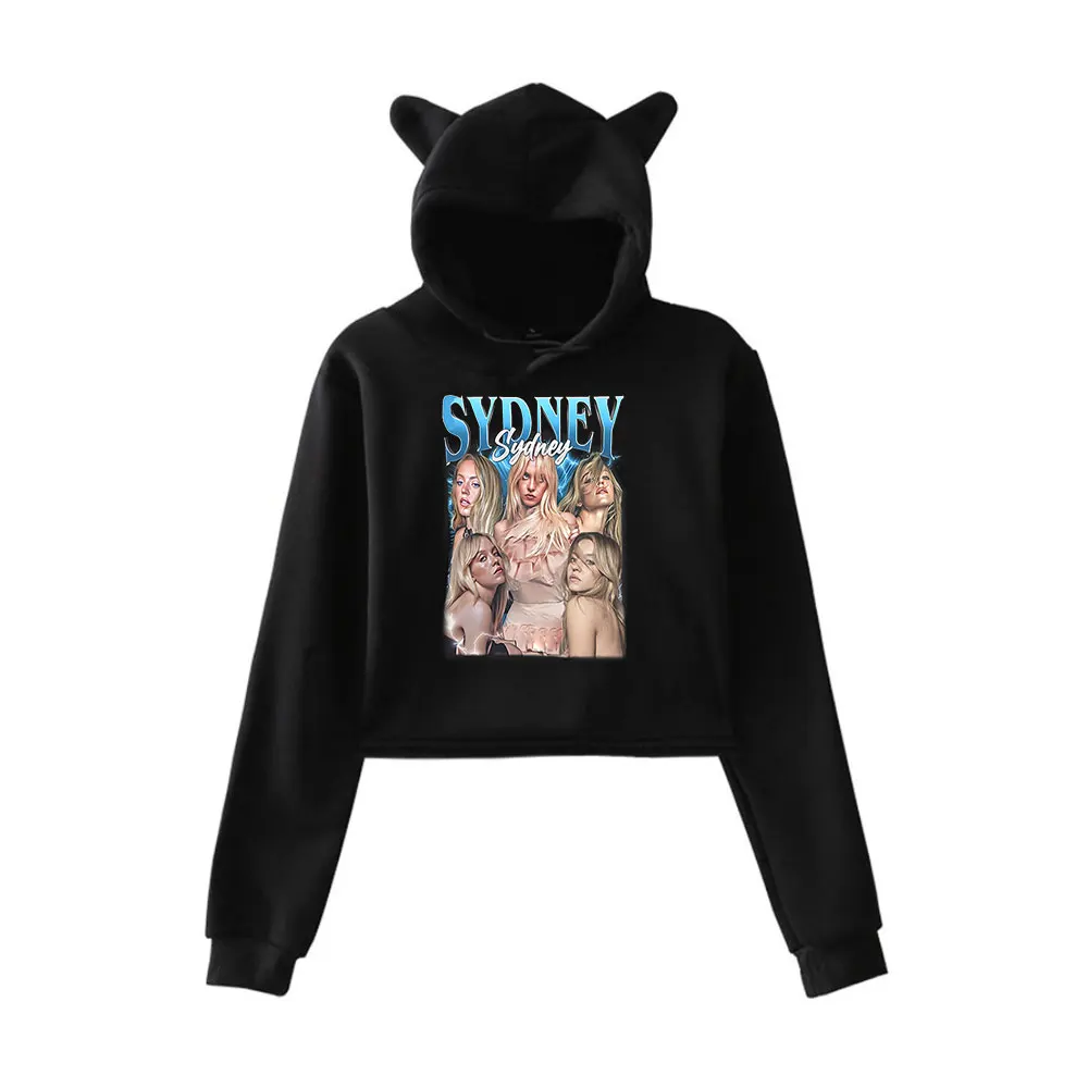 Sydney Sweeney Vintage 90s Streetwear logo Hoodie Merch Hoodies Sweatshirts for Girls Cat Ear Crop Fashion Sports Pullover