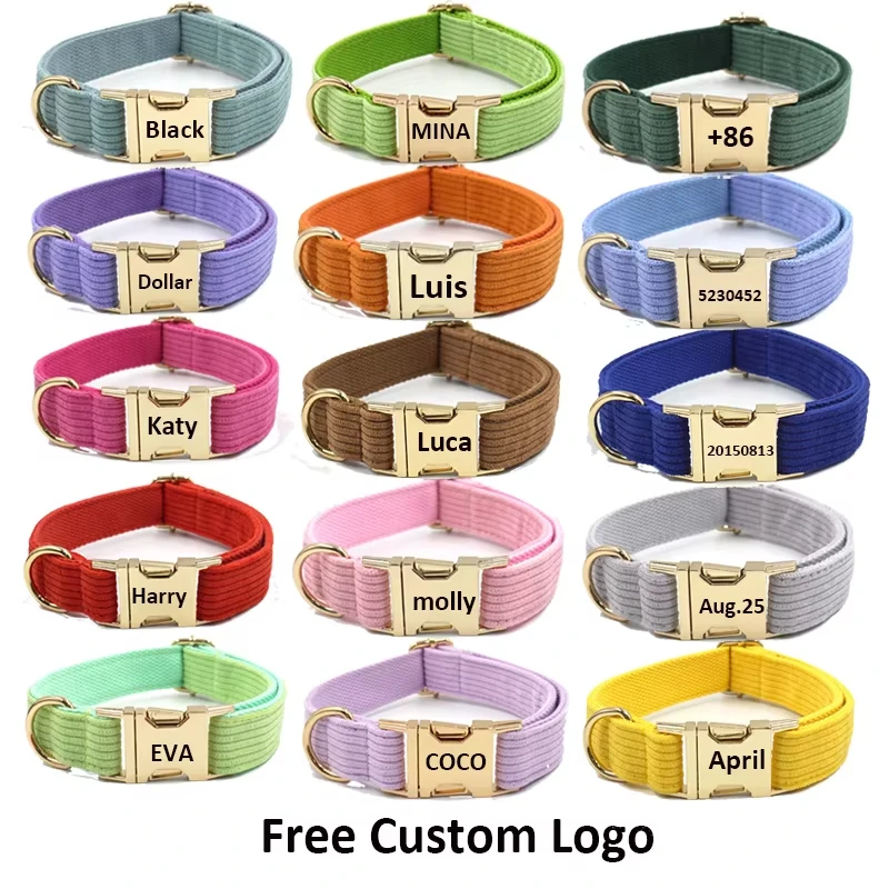 

Adjustable Corduroy Pet Collar Multi Colors Custom Name Phone Number Puppy Necklace for Dog Cat Autumn Leads Collar