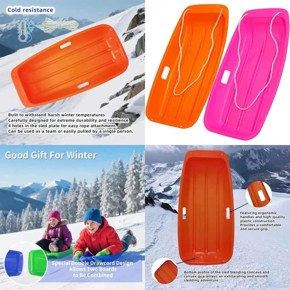 

Flexible 35 Inch Kids' Downhill Plastic Snow Sled with Cold-Resistant Design and Leash for Easy Control
