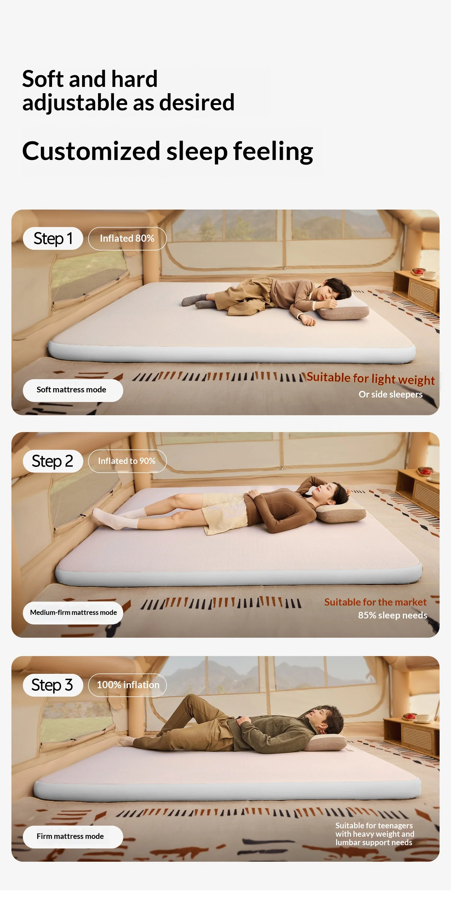 Lohascamping Air Mattress Compact Folding Sleeping Bed Camping Tent Mat 1-2 Person Inflatable Mat 10cm Thicken Sleeping Mat