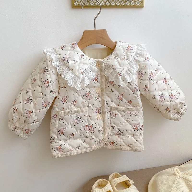 Winter Newborn Baby Girls Thick Floral Printing Cardigan Coat Children Thick Warm Clothes Toddler Baby Girl Plush Jacket