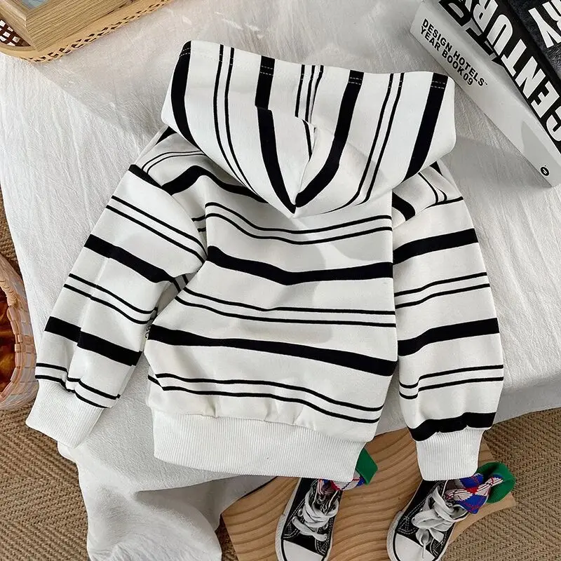 أطفال مجموعة الأولاد الخريف الزي المألوف جديد للأطفال مقنعين مخطط بأكمام طويلة البلوز + السراويل الطويلة 2 قطعة مجموعة 80-120 سنتيمتر