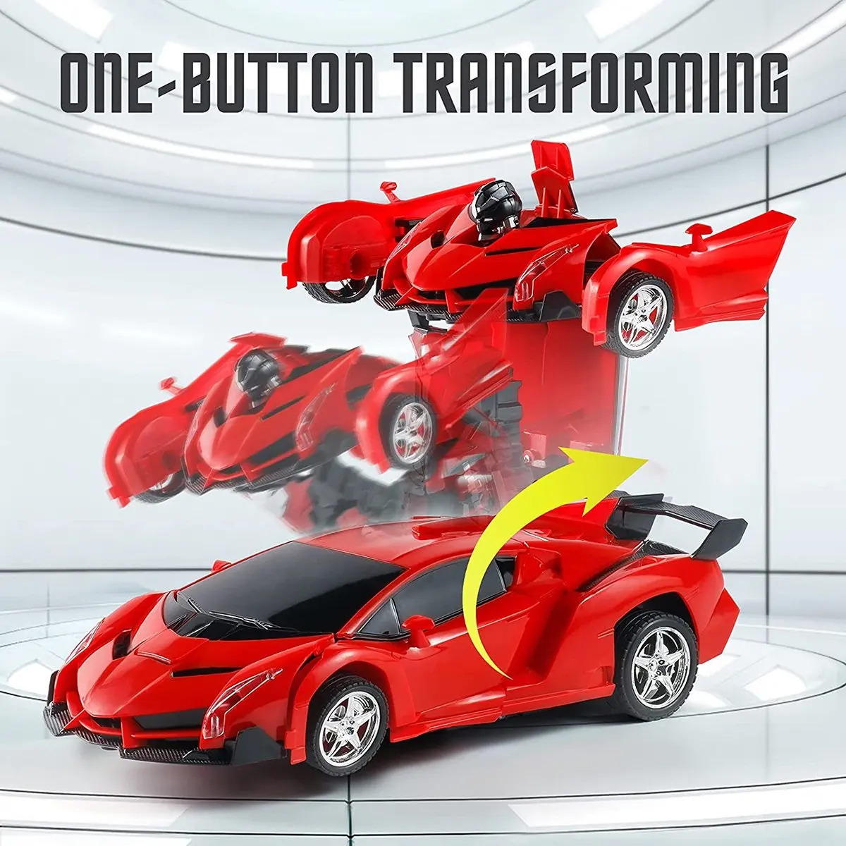 1/18 Scale Transforming Sports Car Toys w/ 1 Button Transformation Red