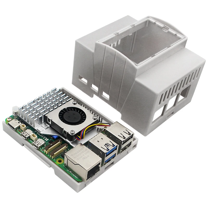 Raspberry Pi 5 ABS Case DIN Rail Shell Large Inner Space Clear Top Windows Electrice Box Optional Active Cooler for RPi 5 Pi5