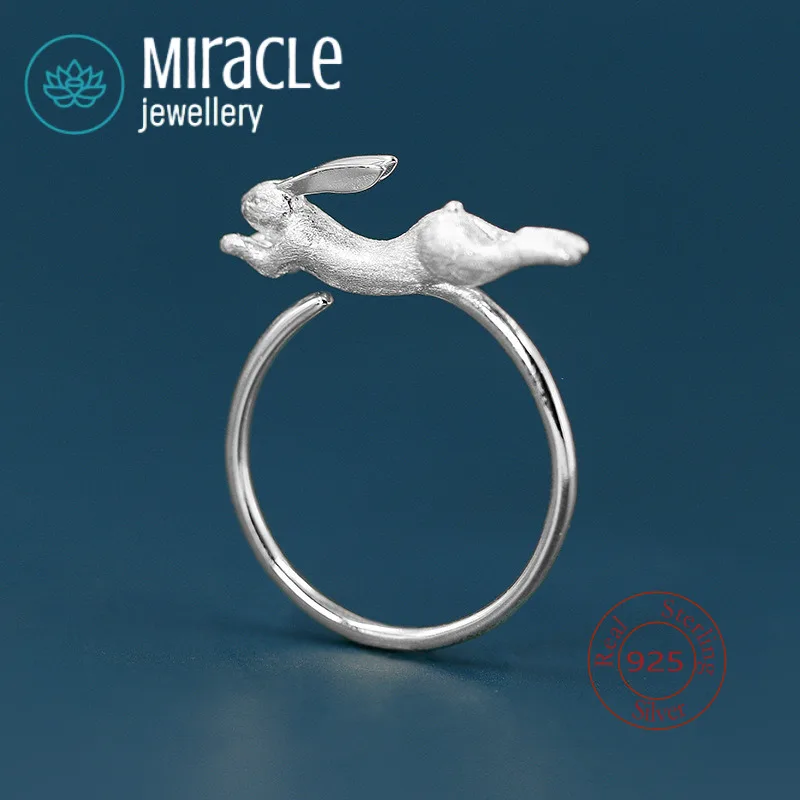 Miracle Sterling Silver 925 Original In Of The Runaway Jade Open Ring Cute Fun Animal Flying Rabbit Zodiac Niche Design