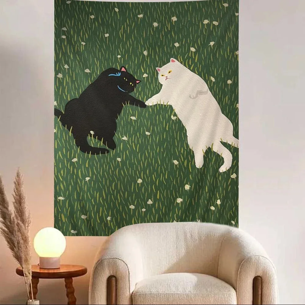 VIKAMA Cute Pet Interactive Tapestry Cat Fur Grass Children's Room Pet-Themed Homestay Healing Living Room Decor