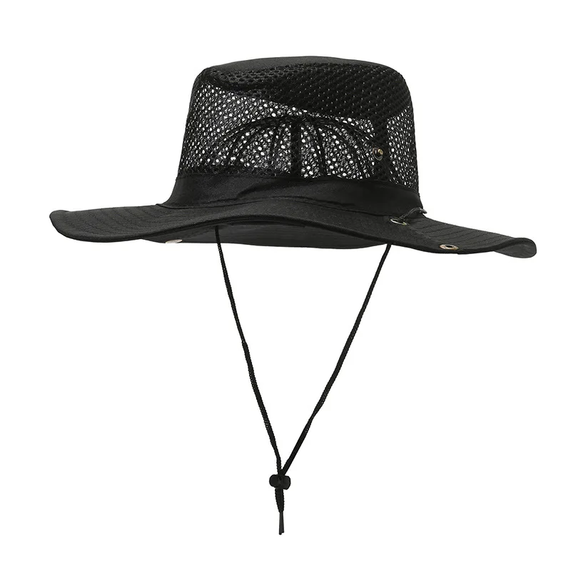 Men Women Summer Wide Brim Outdoor Sport UV Sunscreen Cowboy Fisherman Hat Foldable Big Breathable Mesh Fishing Sun Cap A5