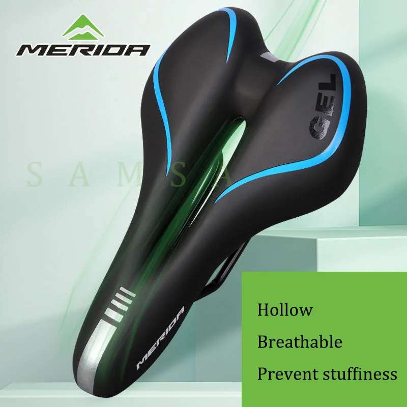 MERIDA Breathable Bike Saddle Thickened PU Leather Sponge Silicone Mountain Bike Saddle Seat Bicycle Accessories