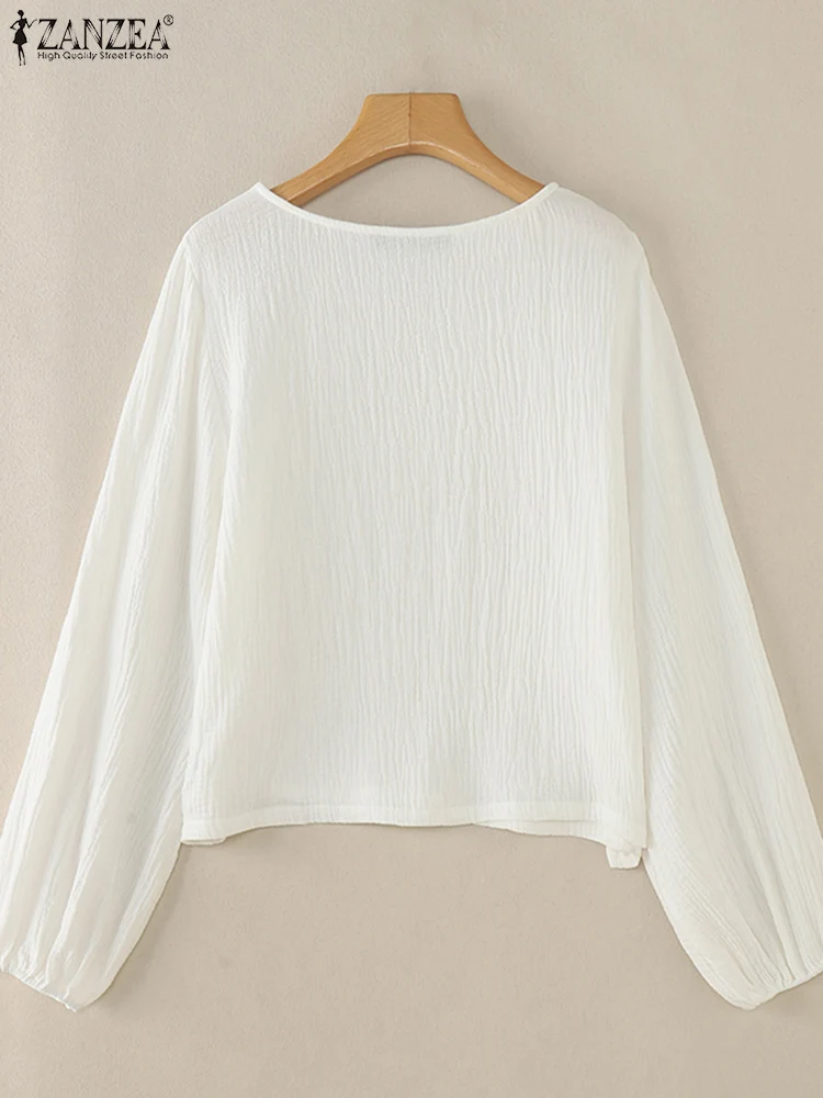 

ZANZEA Women O-Neck Blusas Casual Loose Round Neck Blouses 2025 Long Sleeve Tunics Textural Sense Tops Female Oversized Blouses