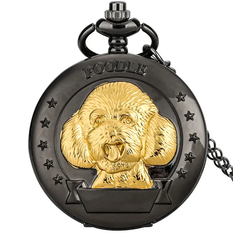 

Steampunk Carved Poodle Design Pet Dog Cover Men Women Quartz Pocket Watch Necklace Pendant Chain Retro Timepiece Reloj Gift