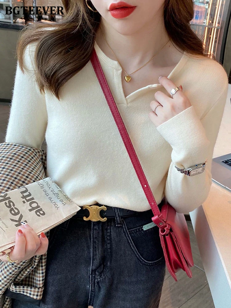 BGTEEVER Autumn Winter Slim Pullovers Jumpers Women Elegant Long Sleeve Female Knitwear Ladies Sweater Tops