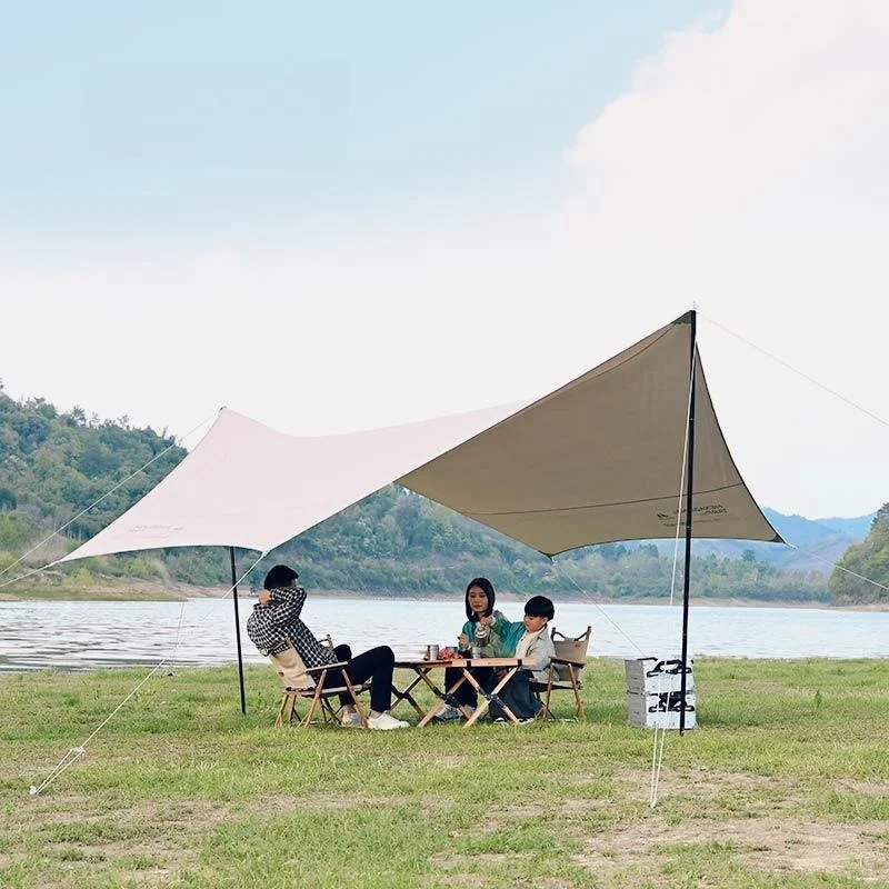 

Outdoor oversized hexagonal canopy tent camping windproof, rainproof, sunscreen, black rubber coating sunshade canopy cloth curt