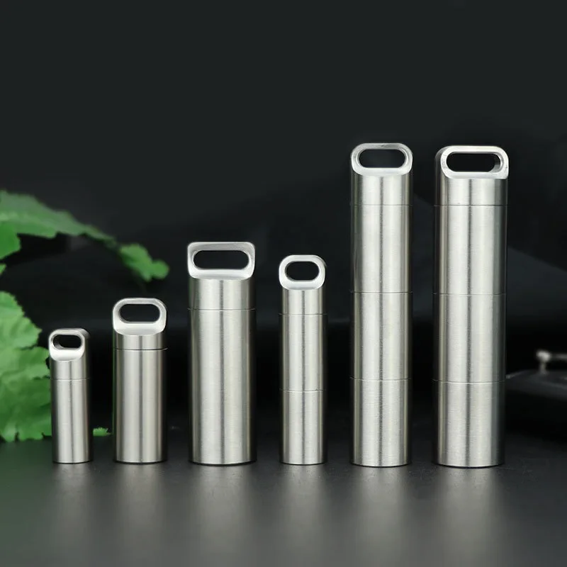 Waterproof Stainless Steel Capsule Outdoor Survival Pill Box Container Seal Bottle Medicine Storage Tank with Necklace