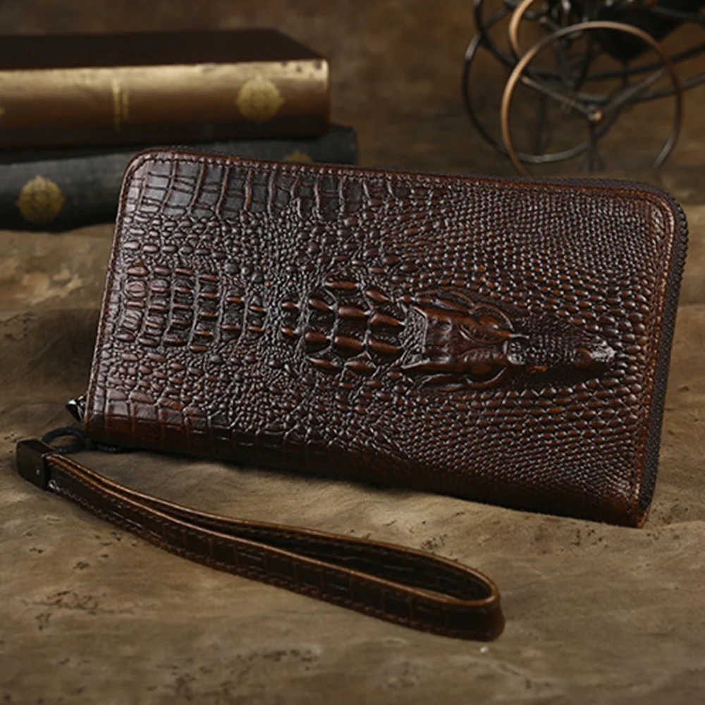 High Quality Men Long Wallet Clutch Handy Bag Fashion Crocodile Pattern Credit Card Holder Money Bag Genuine Leather Purse