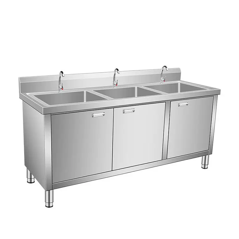 Commercial Stainless Steel Integrated Sink Cabinet Household Hand Dishwashing Kitchen Workbench For Hotels And Restaurants