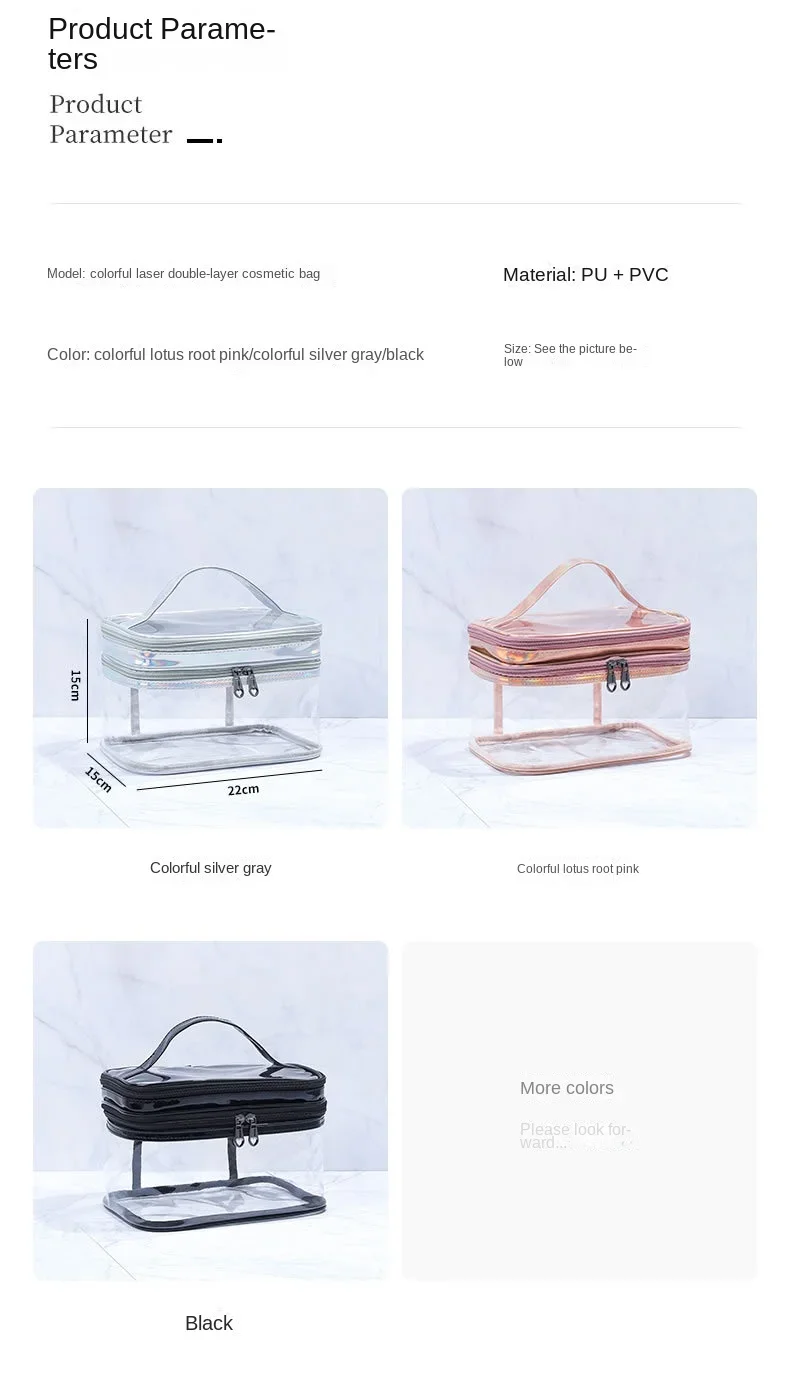 Transparente Kosmetiktasche für Damen, Netzkjolendesign, große Kapazität, Reise-Waschtasche für Mädchen, tragbar, wasserdicht, Aufbewahrungstasche – Detail 9