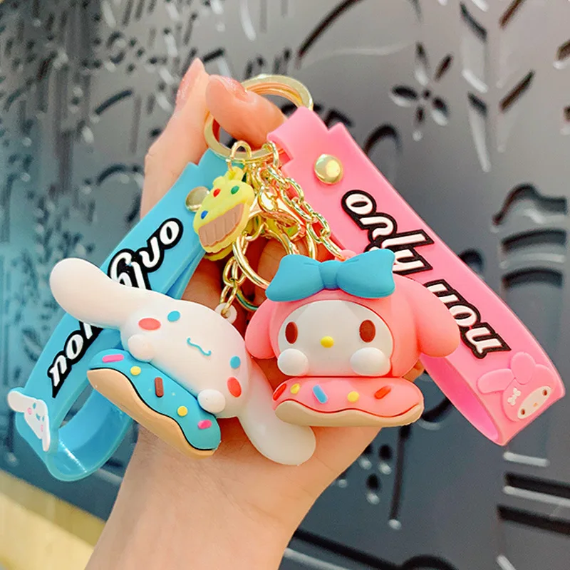 Sanrio Hello Kitty  Melody Cartoon Donut Series Keychain Accessories Schoolbag Pendant Children Hanging Ornaments Toys Girl Gift