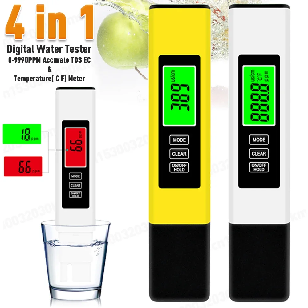 4 w 1 metrze 0-9990PPM cyfrowy ph-metr PH wysoka precyzja próbnik do wody Tester TDS & PH 0-14 PH LCD PPM Tester filtr akwariowy