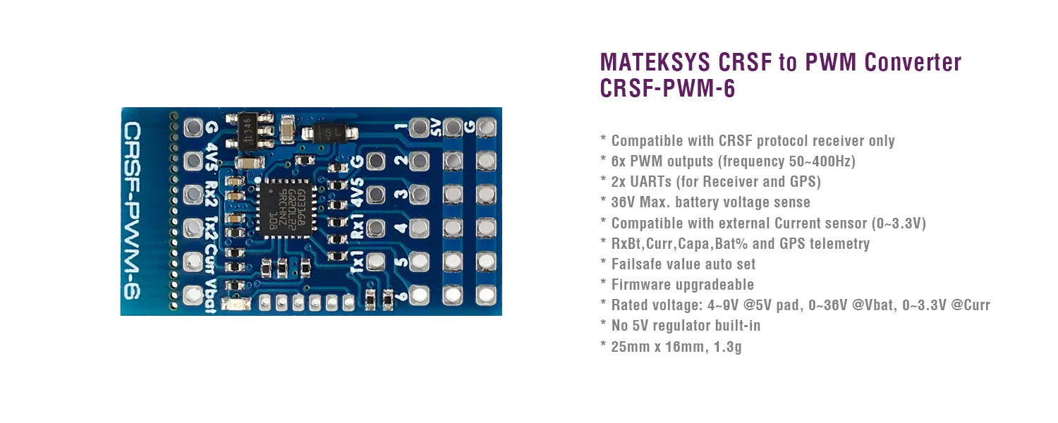 Mateksys matek crsf ao conversor CRSF-PWM-6 e CRSF-PWM-C de pwm para drones de corrida de avião de multirotor rc