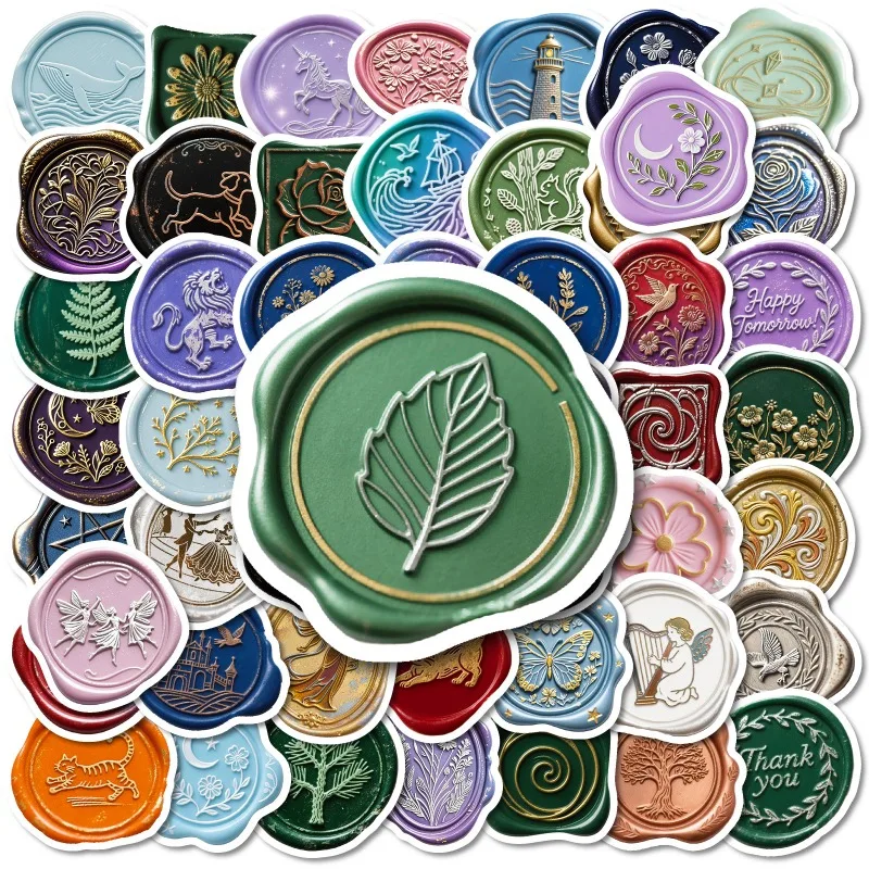 56pcs 2D Minimalist Wax Seal Stickers Vintage Emblems Envelope Seal Elegant Adhesive for Notebooks Diaries Scrapbook Journal
