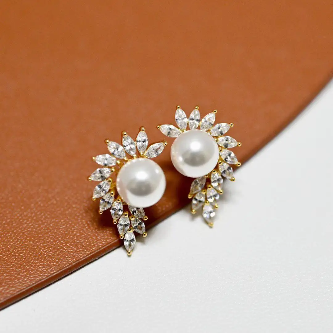 

Оптовая продажа, серьги из стерлингового серебра S925, фурнитура для крепления, базовые монтажные детали, аксессуар для жемчуга 7-8 мм, 5 пар/лот