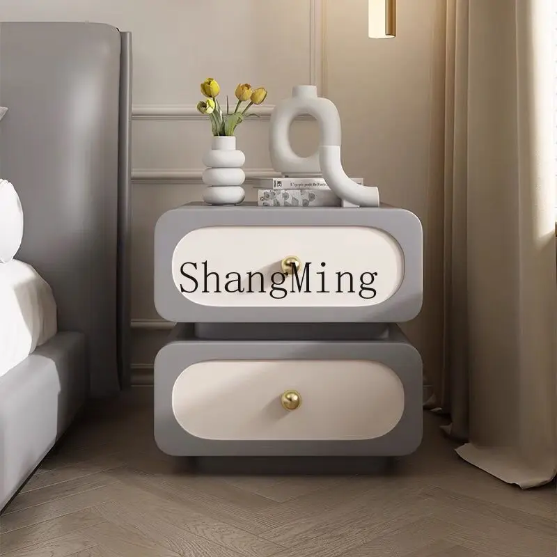 

CL Minimalist Luxury Solid Wood Nightstand Simple Modern Cream Style Storage Black Leather Bedside Cabinet Organizer