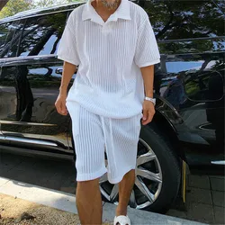 Camiseta de manga corta y pantalones cortos de punto para hombre, conjunto de dos piezas, ropa de calle informal, trajes deportivos de Color sólido, Tops, novedad de verano 2024