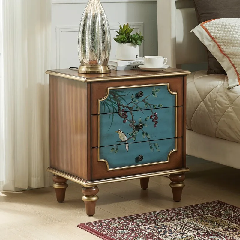 Home bedroom entrance furniture set, rustic style, hand-painted solid wood bedside table