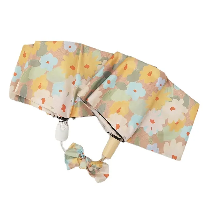 Japanese Small Daisy Fully Automatic Umbrella, Folding Vinyl Sun Umbrella, Sunscreen, Anti-UV, Student Clear Umbrella