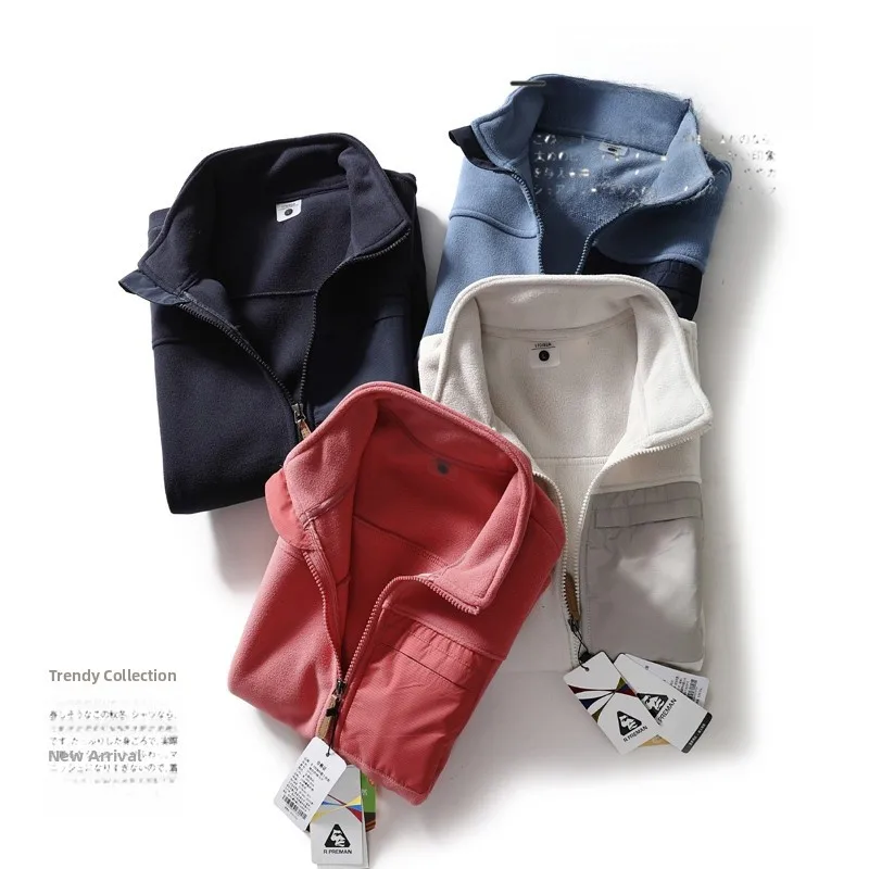 High Efficiency Warm Double-Sided Fleece Vest Men's Winter  Color Zipper Closure Stand Collar Thermal Vest Fashionable