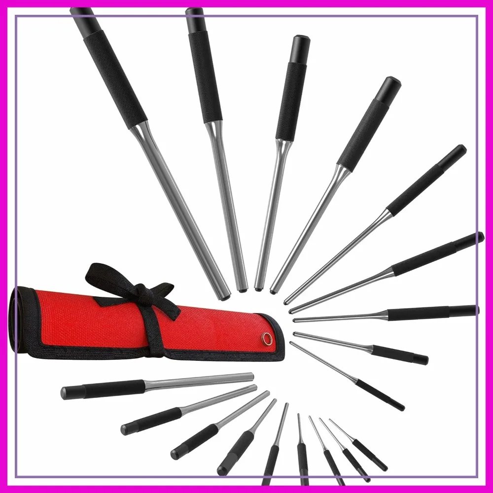 

9pc Roll Pin Punch Set - Nail Punch for Gun Tool Kit, Watch Repair, Removing Firing Pin with Pouch