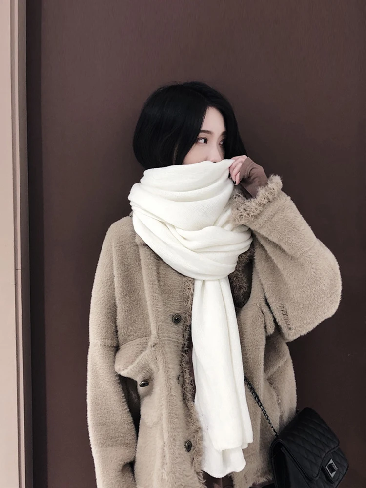 Knitted Imitation Cashmere Solid Color Scarf Women Men Winter Preppy Scarve Pashmina Bandana Mujer Male Bufanda Hijab Wrap Shawl