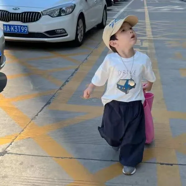 Camiseta de verano para niños y bebés, ropa deportiva informal con dibujos animados de coches, 2023 algodón, Media manga, 100%