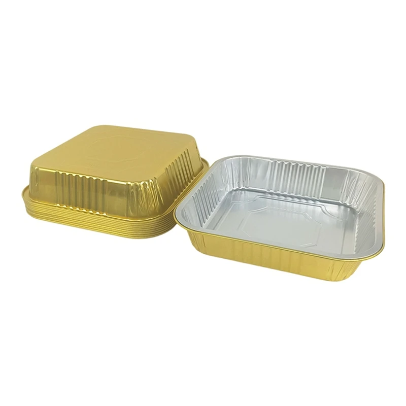 Thicken Gold Square Foil Baking Pan 2900ml Disposable Aluminum Container Heat Resistant Takeaway Food Box 10/20pcs Pack
