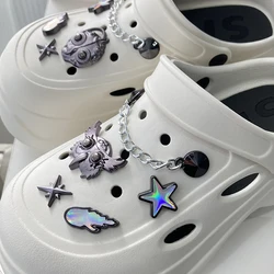 1 set 10 pcs Punk Style Mask Laser Fire Star Chain Shoe Decoration Charms Suitable For CROCS Clogs