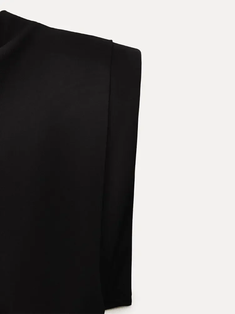 Vestido Midi negro sin mangas con cremallera para mujer, traje Sexy ajustado con abertura trasera, ropa de calle elegante, 2023