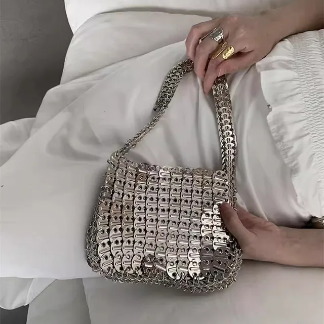 Torba damska designerska torebka ręcznie robiona metalowa srebrna cekinowa tkana pusta torba z grubej bawełny torba wieczorowa kopertówka podróżna wakacyjna torebka damska