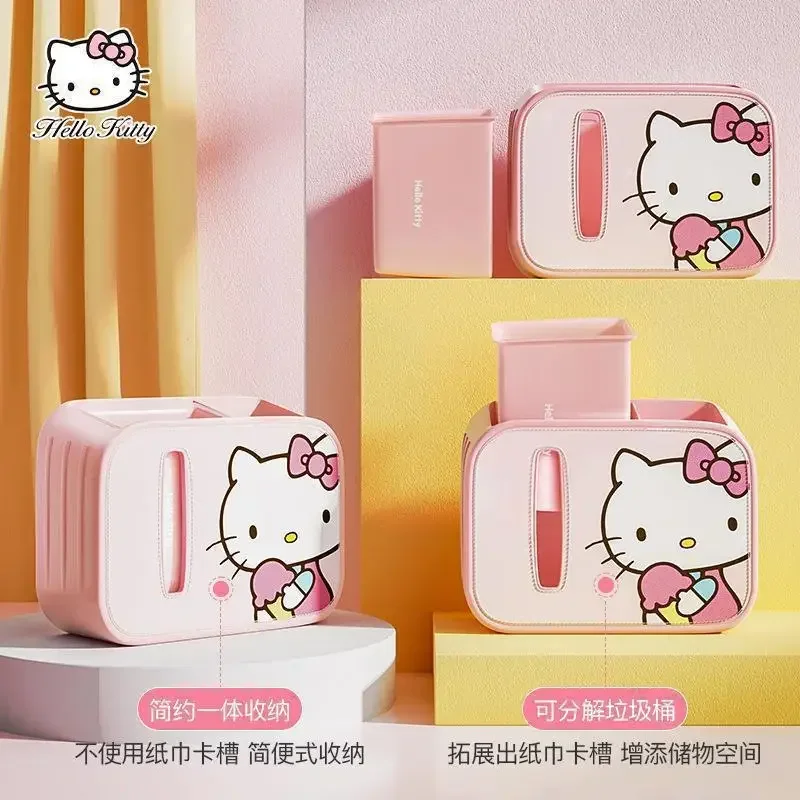 

Hello Kitty Anime Kawaii Car Trash Can Cute Cartoon Sanrio Sweet Ins Kt Cat Paper Towel Storage Box Bucket Gifts for Girls