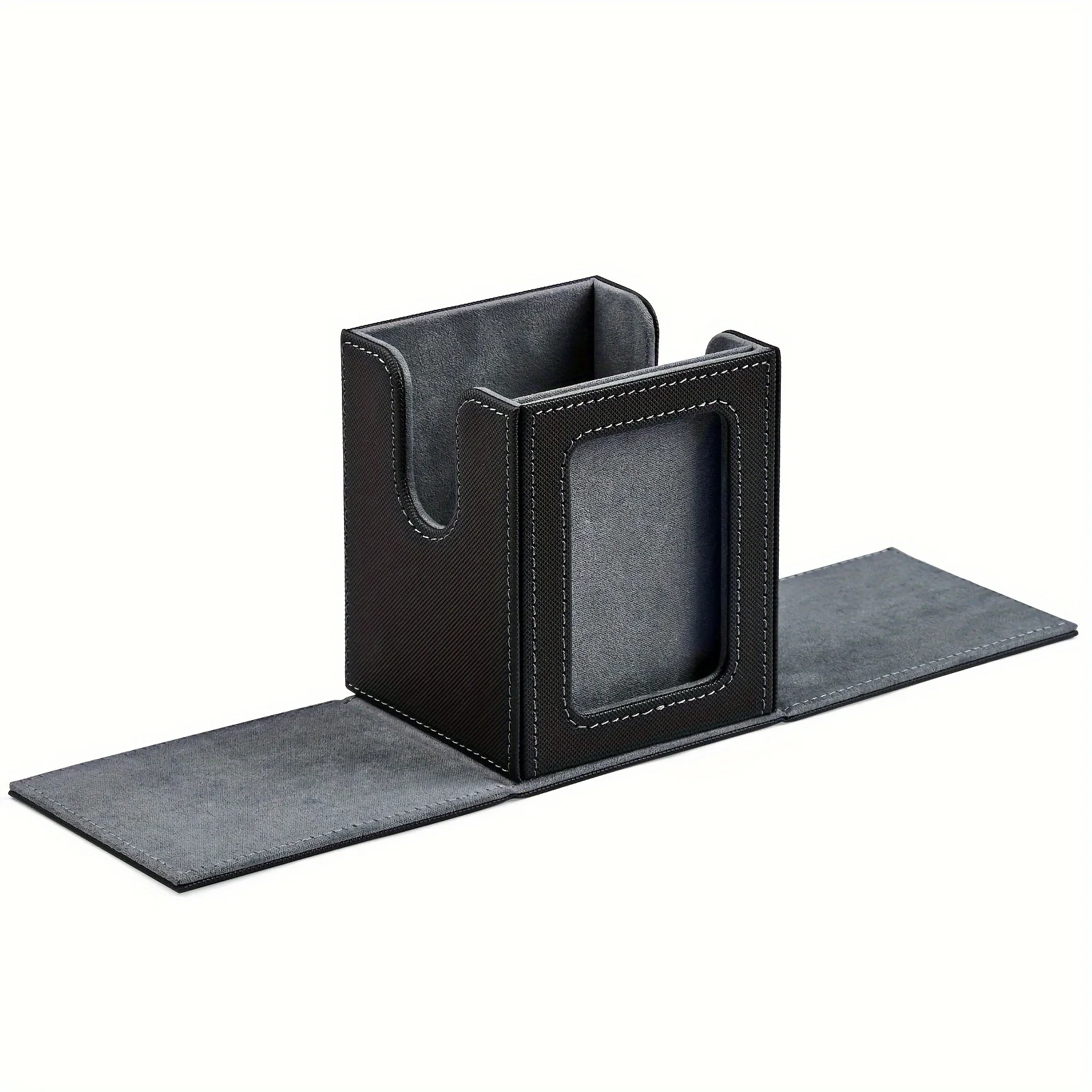 Card Deck Box with Display Window,Trading Card Storage Case,Holds 120+ Single Sleeved Cards,PU Leather Card Box for TCG Card
