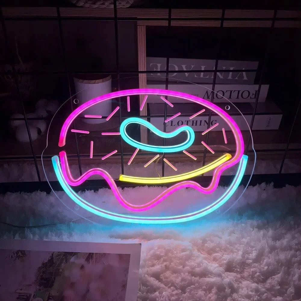 Doughnut Neon Sign Engrave Personality LED Lights For Coffee Bar Room Decors Aesthetic Gaming Room Decoration Support Customized