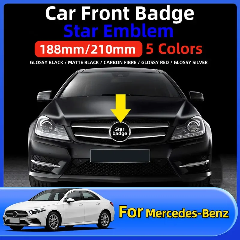 

1pcs 188mm 210mm ABS Car Front Grille Badge Decal Cover Emblem For Mercedes Benz A/B/C/E/S Class GLA CLA GLE GLK CLK CLS GLS GLC