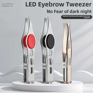 1pcs Hot Sales Portable Stainless Steel Button Cell Smart Design Eyebrow Hair Remove Tweezer with LED Light Makeup Tool