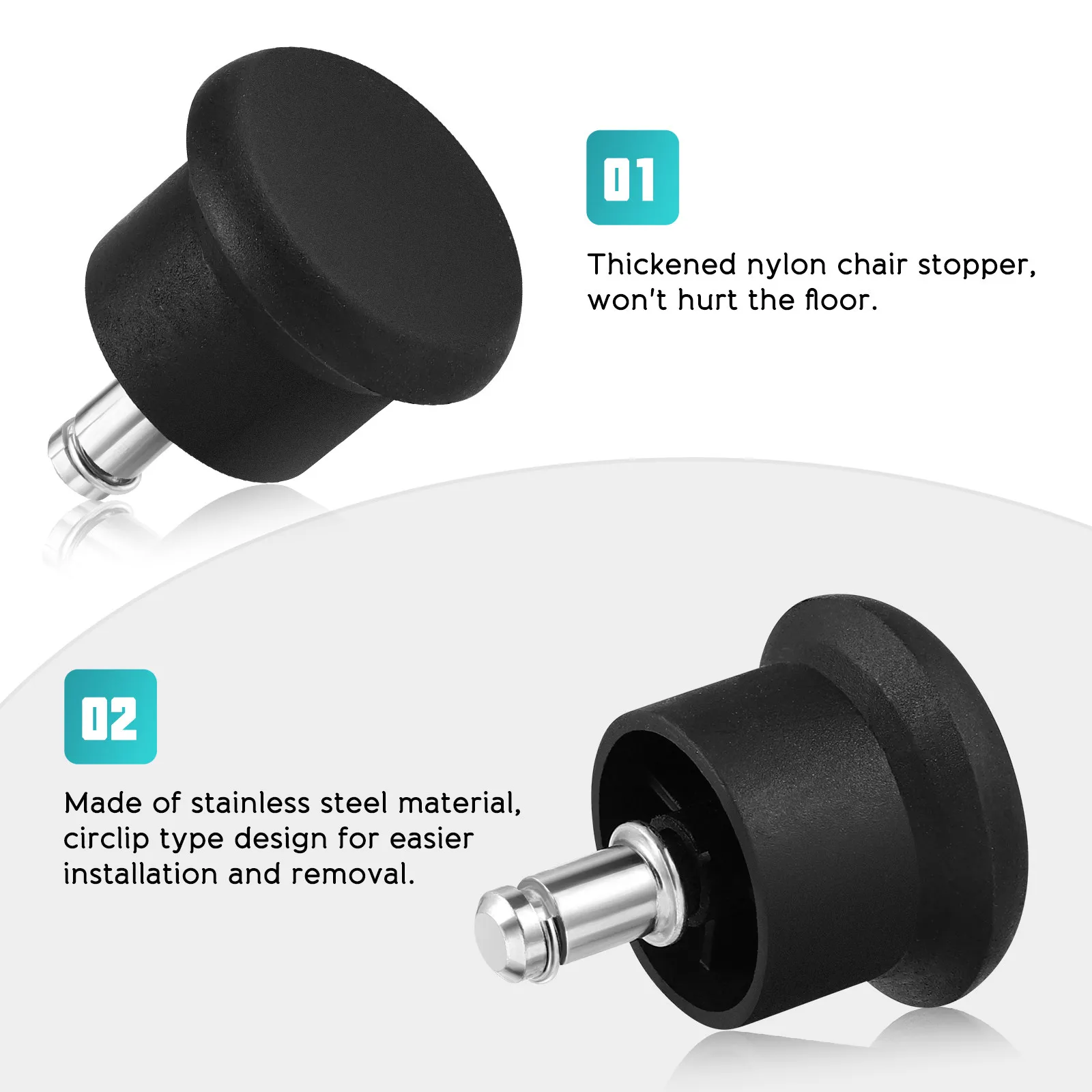 5Pcs Chair Wheels Stopper Fixed Height Preserving Foot Glides for Hard Tile Laminate Floors Convert Rolling Chair to Silent