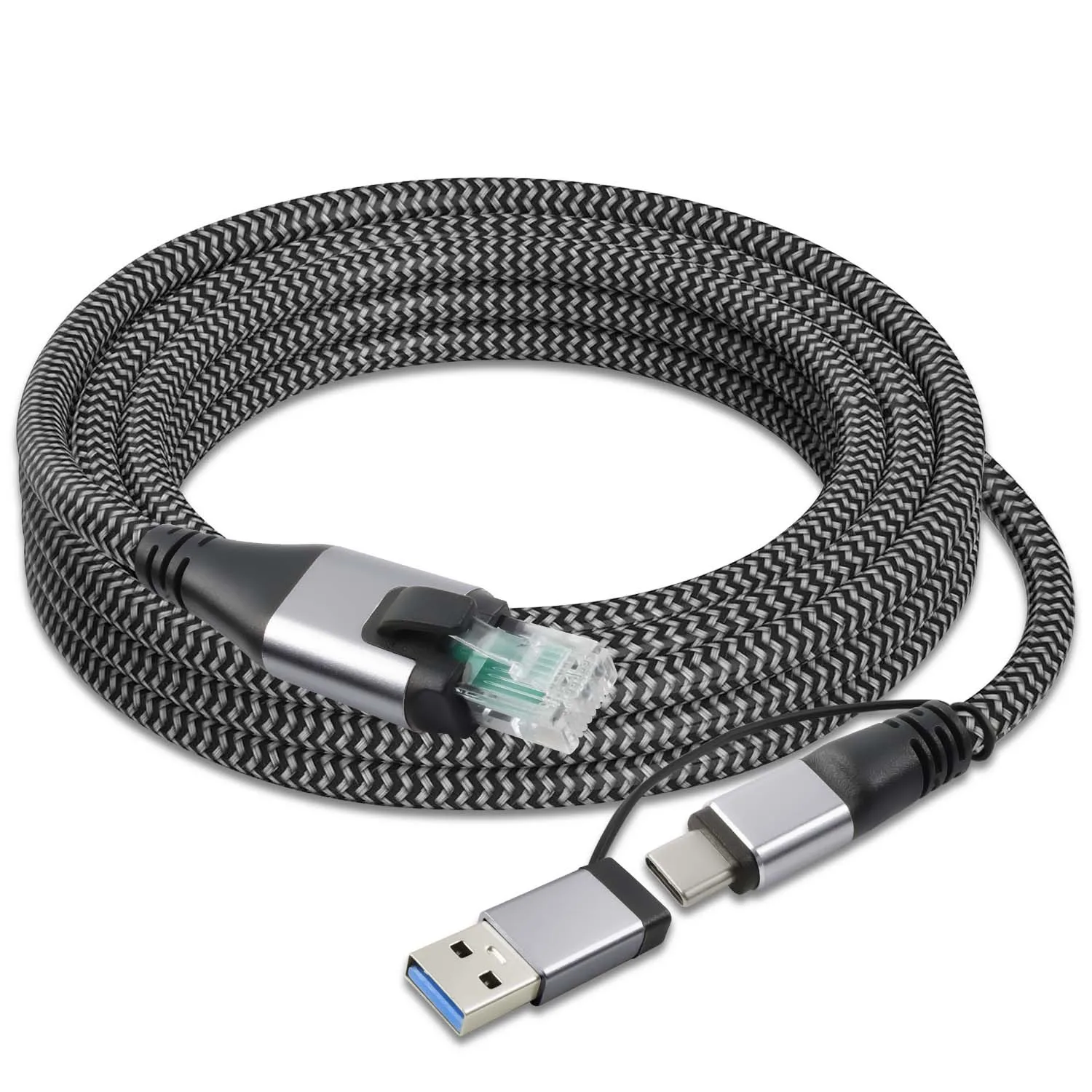 Rycvaky Type C to RJ45 Cable USB3.0 to Ethernet Cord 2 in 1 Gigabit LAN Network Adapter Directly Connected for PC MacBook Air
