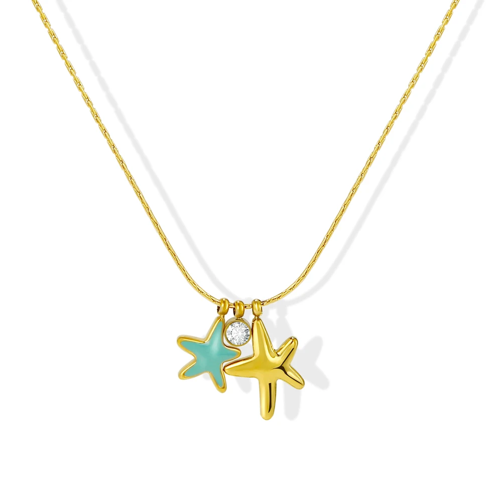 

Joya Love Stainless Steel Blue Starfish Pendant Necklace For Women Gold Color Chain Necklaces Personalized Trendy Jewerly Gift