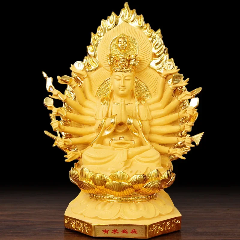 Thousand-Hand Kwan-Yin Ornaments South Sea Guanyin Bodhisattva/Buddha Statue Home Household Worship Golden Buddha Ornaments