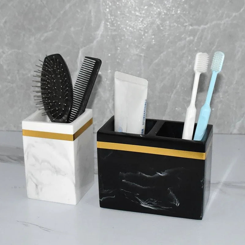 1pc, Resin Toothbrush Storage Cup, Dressing Table Ornaments, Comb Storage Jar,  Makeup Brush Storage Cup, Bathroom Accessories